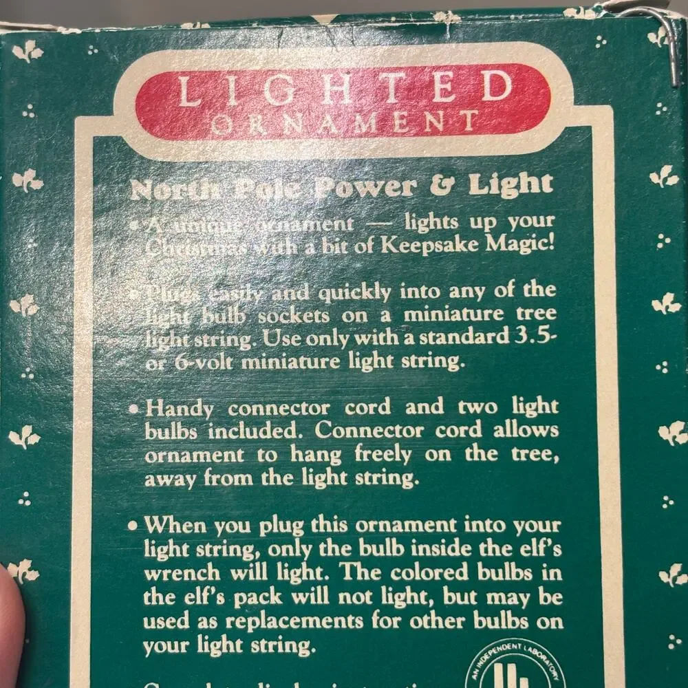 Vintage Christmas 1987 Hallmark Keepsake Ornament Elf on Swing Lighted Whimsy